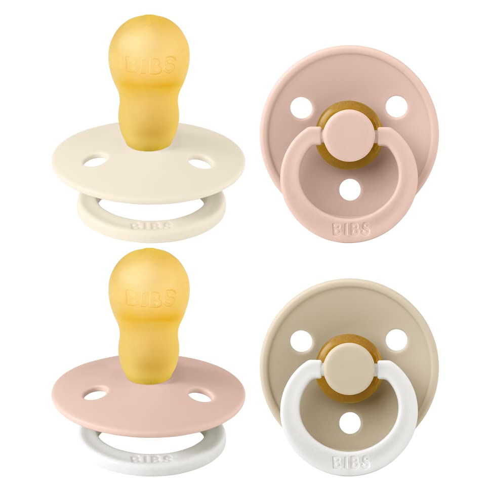 BIBS Pacifiers - Colour 4 Pack | Round Nipple Baby Pacifier | BPA Free Natural Rubber Latex Soother | Designed & Made in Denmark
