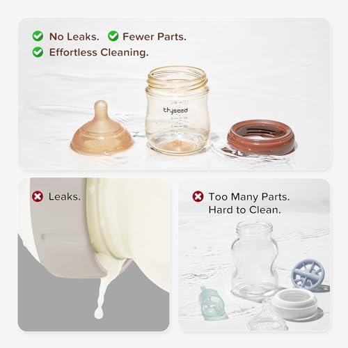 Thyseed Glass Natural Anti-Colic Baby Bottles | Newborn Breast Like Nursing Bottle for Breastfed Babies with Nipple