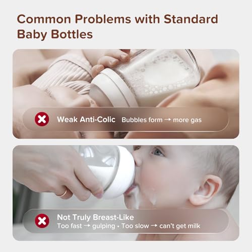 Thyseed Glass Natural Anti-Colic Baby Bottles with Nipple(0-1 Months),5oz,4pack