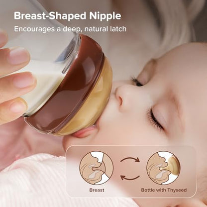 Thyseed Glass Natural Anti-Colic Baby Bottles | Newborn Breast Like Nursing Bottle for Breastfed Babies with Nipple