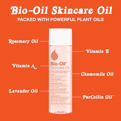 Bio-Oil Skincare Body Oil Serum for Scars and Stretch Marks, Face and Body Moisturizer with Vitamin E & A for Sensitive Dry Skin, Dermatologist Recommended, Non-Comedogenic, 4.2 Oz
