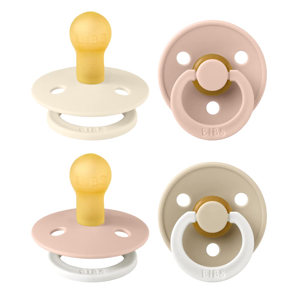 BIBS Pacifiers - Colour 4 Pack | Round Nipple Baby Pacifier | BPA Free Natural Rubber Latex Soother | Designed & Made in Denmark