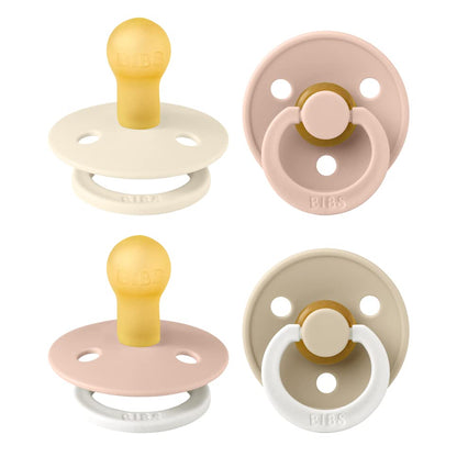 BIBS Pacifiers - Colour 4 Pack | Round Nipple Baby Pacifier | BPA Free Natural Rubber Latex Soother | Designed & Made in Denmark
