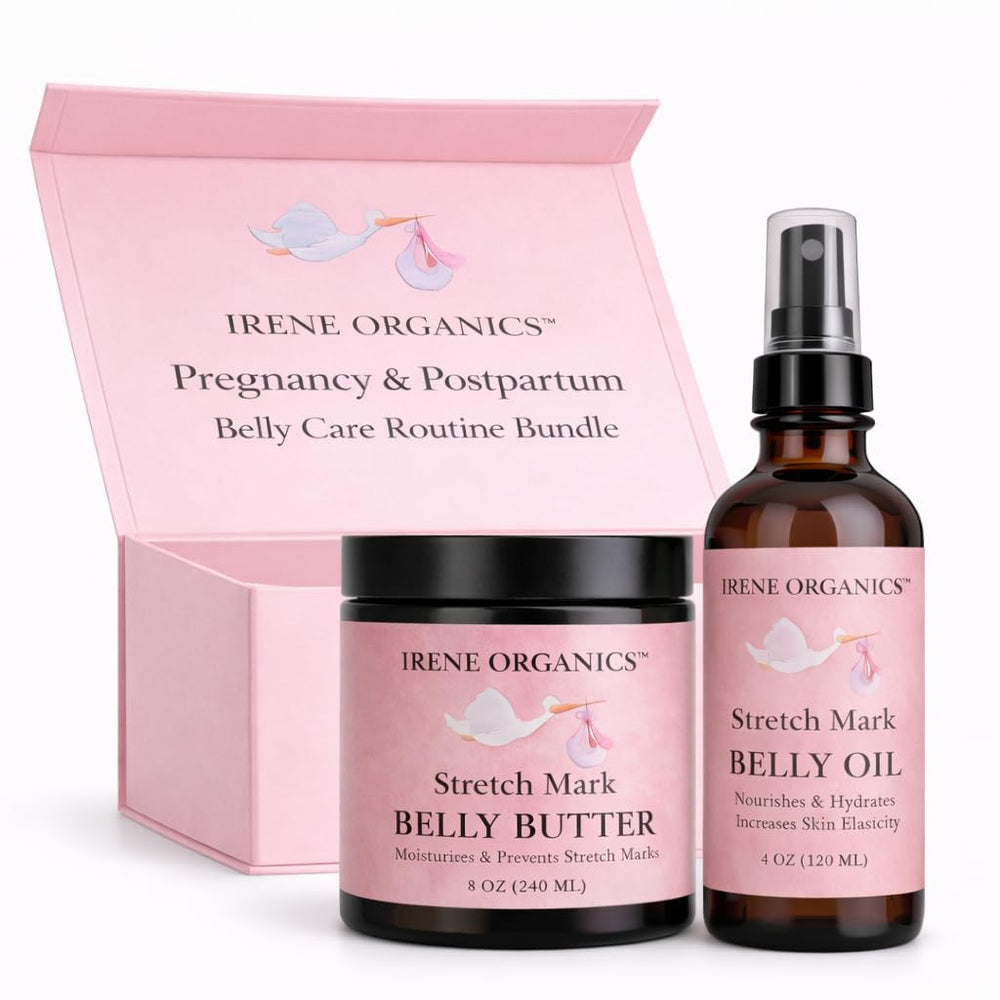 Irene Organics Belly Bundle - Organic Belly Balm and Natural Oil for Pregnancy Stretch Marks and Scars