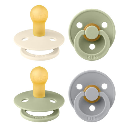 BIBS Pacifiers - Colour 4 Pack | Round Nipple Baby Pacifier | BPA Free Natural Rubber Latex Soother | Designed & Made in Denmark
