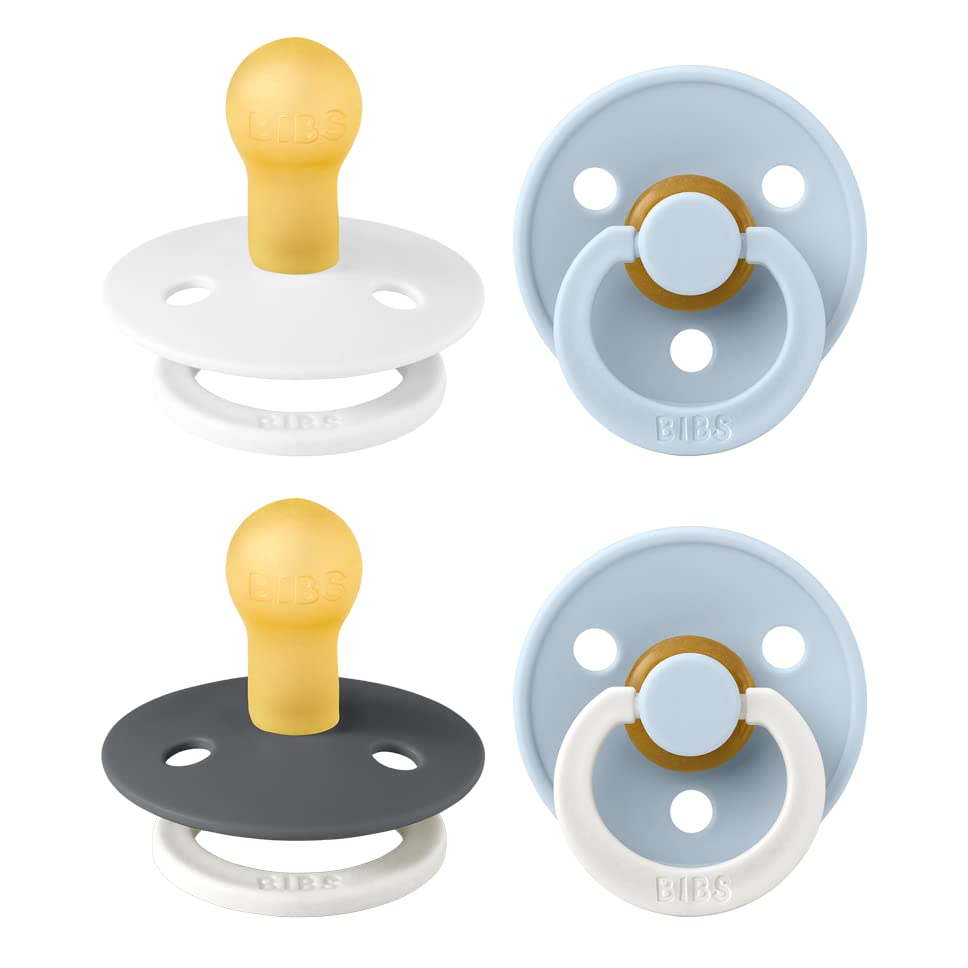 BIBS Pacifiers - Colour 4 Pack | Round Nipple Baby Pacifier | BPA Free Natural Rubber Latex Soother | Designed & Made in Denmark