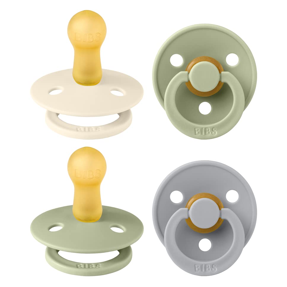 BIBS Pacifiers - Colour 4 Pack | Round Nipple Baby Pacifier | BPA Free Natural Rubber Latex Soother | Designed & Made in Denmark
