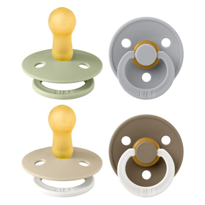 BIBS Pacifiers - Colour 4 Pack | Round Nipple Baby Pacifier | BPA Free Natural Rubber Latex Soother | Designed & Made in Denmark