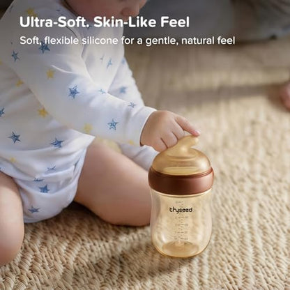 Thyseed Glass Natural Anti-Colic Baby Bottles | Newborn Breast Like Nursing Bottle for Breastfed Babies with Nipple