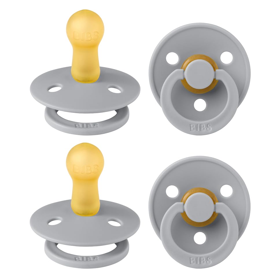 BIBS Pacifiers - Colour 4 Pack | Round Nipple Baby Pacifier | BPA Free Natural Rubber Latex Soother | Designed & Made in Denmark