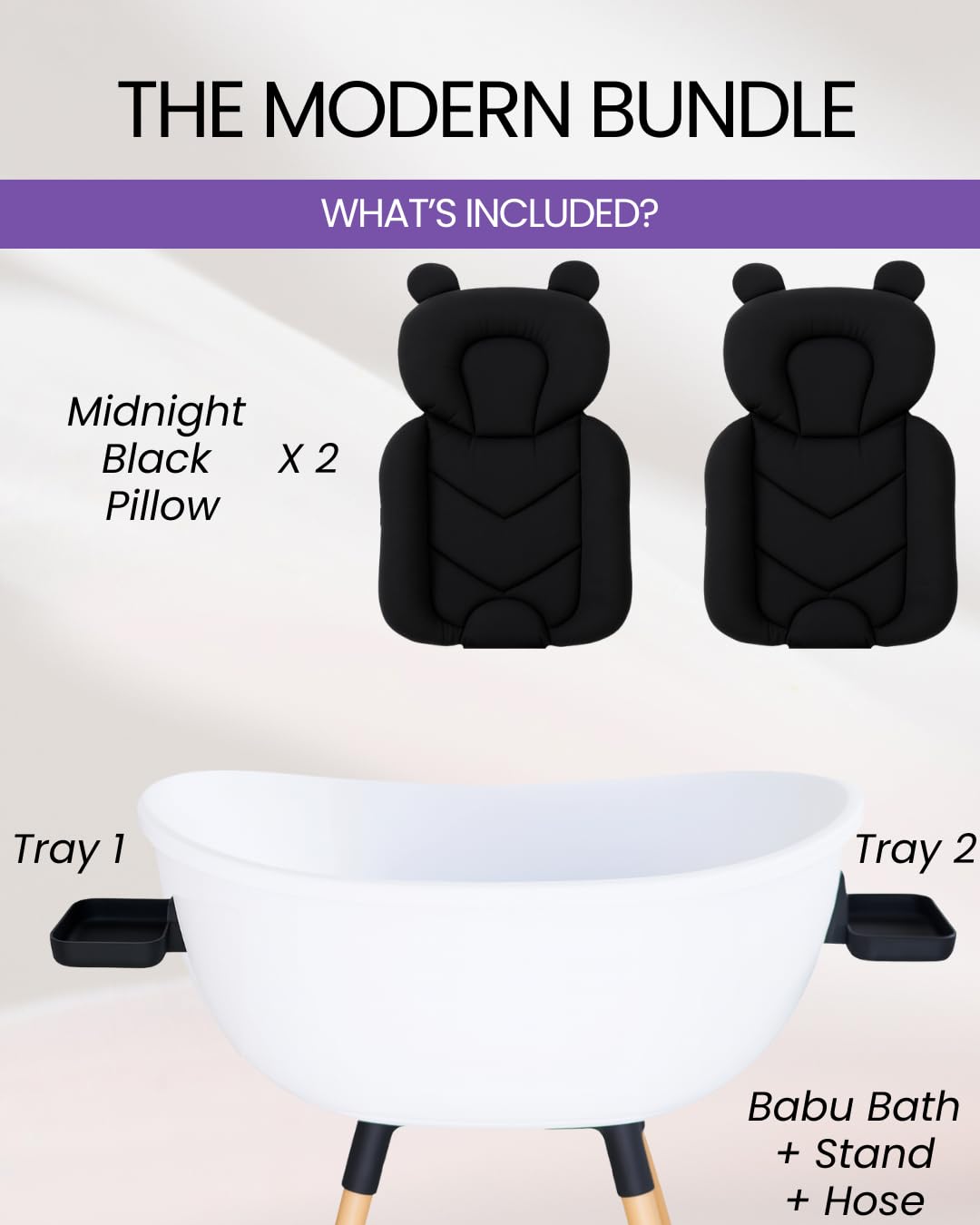 Babu Bath Luxury Standing Baby Bathtub, 3-Stage Convertible with Wooden Stand, Ergonomic Design