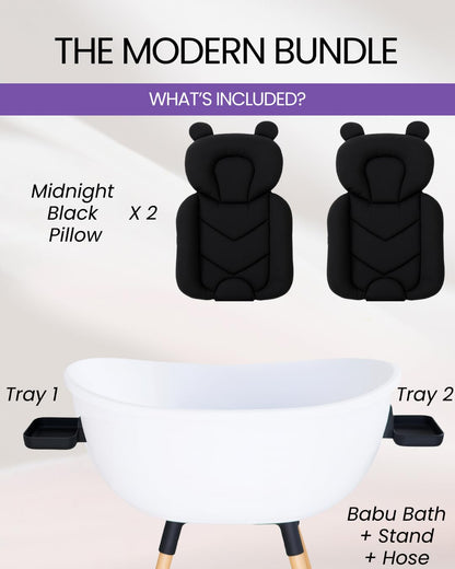 Babu Bath Luxury Standing Baby Bathtub, 3-Stage Convertible with Wooden Stand, Ergonomic Design