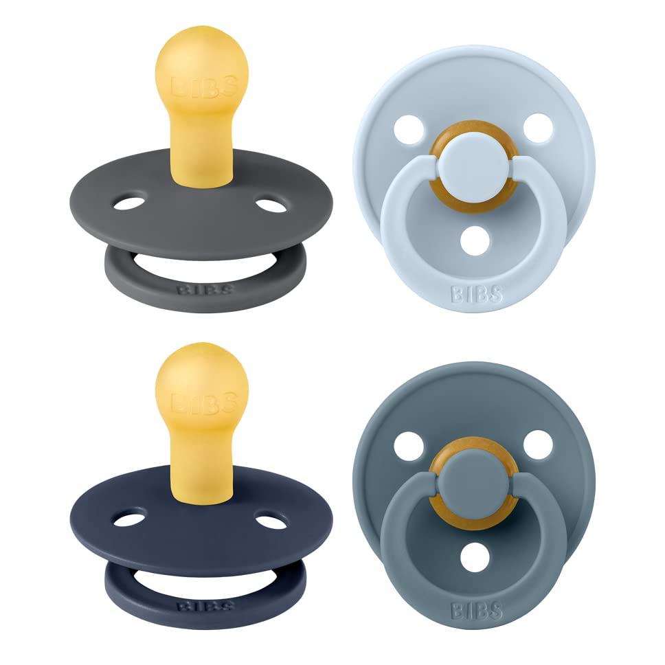 BIBS Pacifiers - Colour 4 Pack | Round Nipple Baby Pacifier | BPA Free Natural Rubber Latex Soother | Designed & Made in Denmark