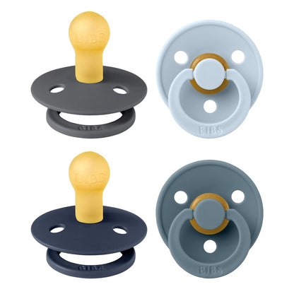 BIBS Pacifiers - Colour 4 Pack | Round Nipple Baby Pacifier | BPA Free Natural Rubber Latex Soother | Designed & Made in Denmark