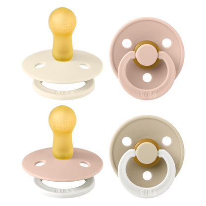 BIBS Pacifiers - Colour 4 Pack | Round Nipple Baby Pacifier | BPA Free Natural Rubber Latex Soother | Designed & Made in Denmark