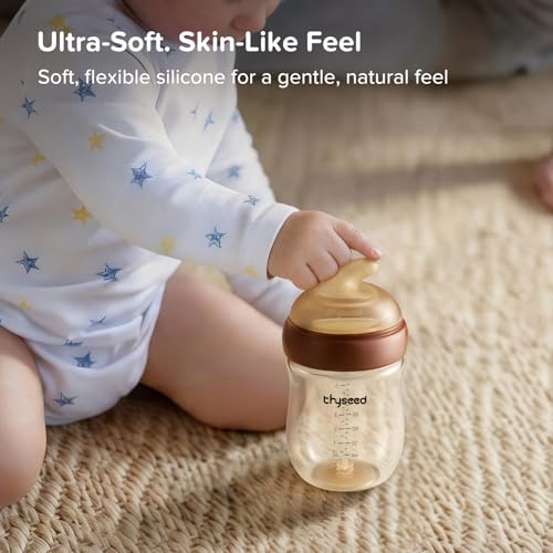 Thyseed Glass Natural Anti-Colic Baby Bottles with Nipple(0-1 Months),5oz,4pack