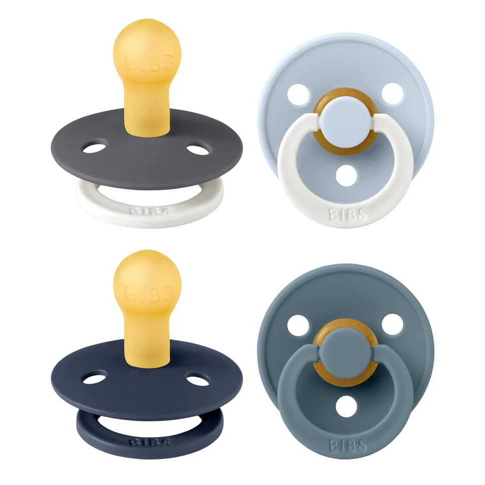 BIBS Pacifiers - Colour 4 Pack | Round Nipple Baby Pacifier | BPA Free Natural Rubber Latex Soother | Designed & Made in Denmark