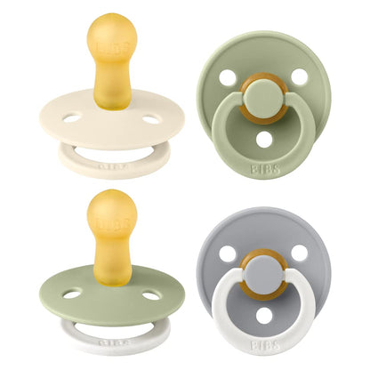 BIBS Pacifiers - Colour 4 Pack | Round Nipple Baby Pacifier | BPA Free Natural Rubber Latex Soother | Designed & Made in Denmark