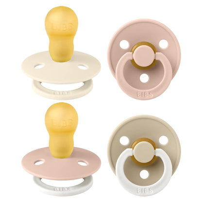BIBS Pacifiers - Colour 4 Pack | Round Nipple Baby Pacifier | BPA Free Natural Rubber Latex Soother | Designed & Made in Denmark