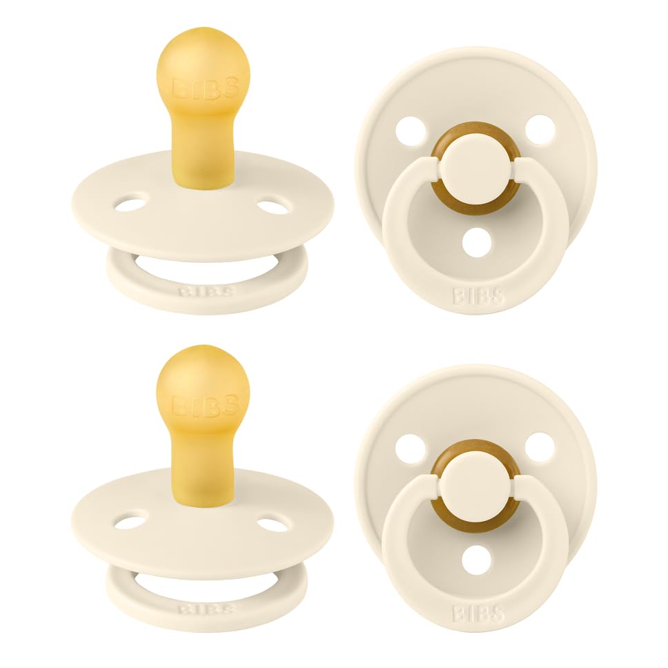 BIBS Pacifiers - Colour 4 Pack | Round Nipple Baby Pacifier | BPA Free Natural Rubber Latex Soother | Designed & Made in Denmark