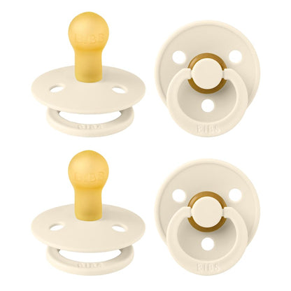BIBS Pacifiers - Colour 4 Pack | Round Nipple Baby Pacifier | BPA Free Natural Rubber Latex Soother | Designed & Made in Denmark