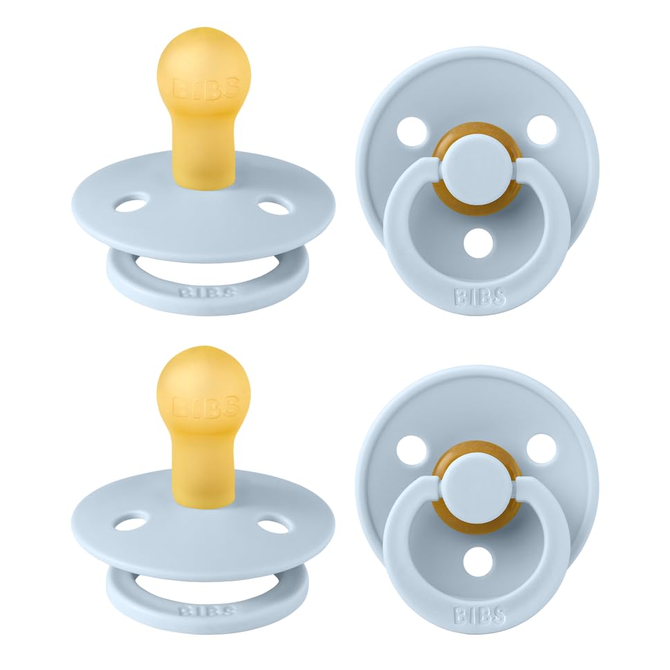 BIBS Pacifiers - Colour 4 Pack | Round Nipple Baby Pacifier | BPA Free Natural Rubber Latex Soother | Designed & Made in Denmark