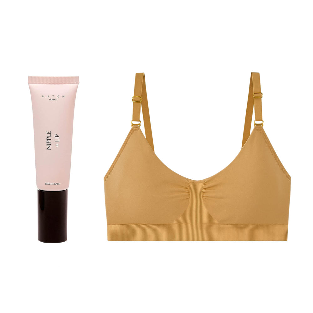 HATCH Maternity Bundle, Essential Nursing & Pumping Bra & Rescue Balm | Full-Routine for Pregnancy & Beyond, Hydrating Balm (1 oz) & Essential Nursing & Pumping Bra (Sand, Size Medium)