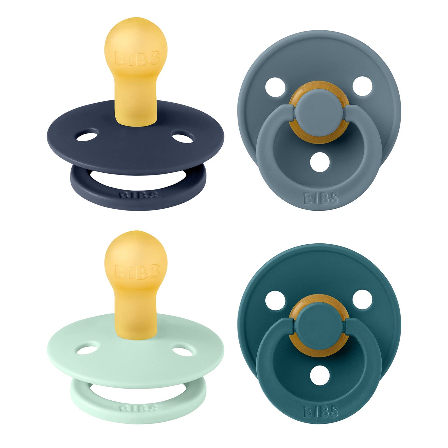 BIBS Pacifiers - Colour 4 Pack | Round Nipple Baby Pacifier | BPA Free Natural Rubber Latex Soother | Designed & Made in Denmark