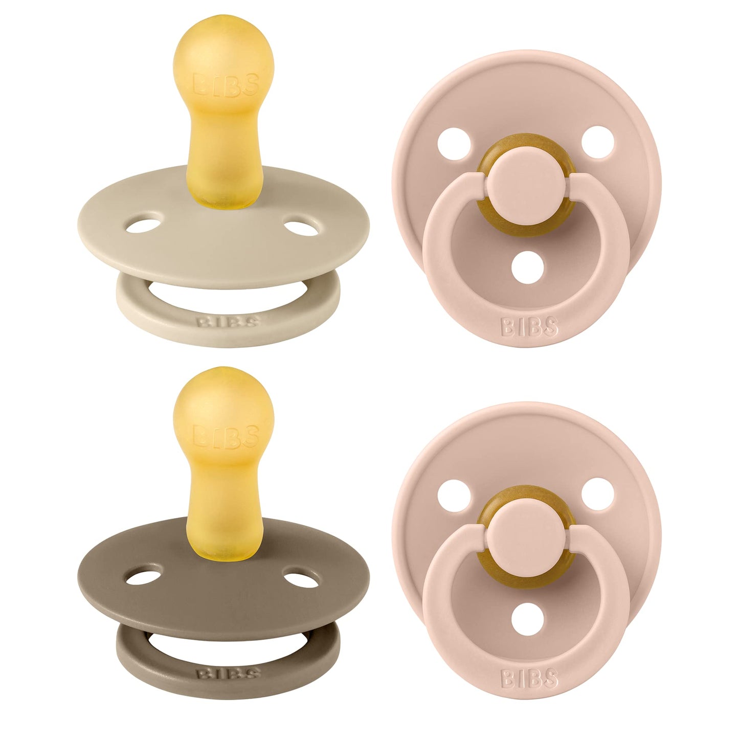 BIBS Pacifiers - Colour 4 Pack | Round Nipple Baby Pacifier | BPA Free Natural Rubber Latex Soother | Designed & Made in Denmark