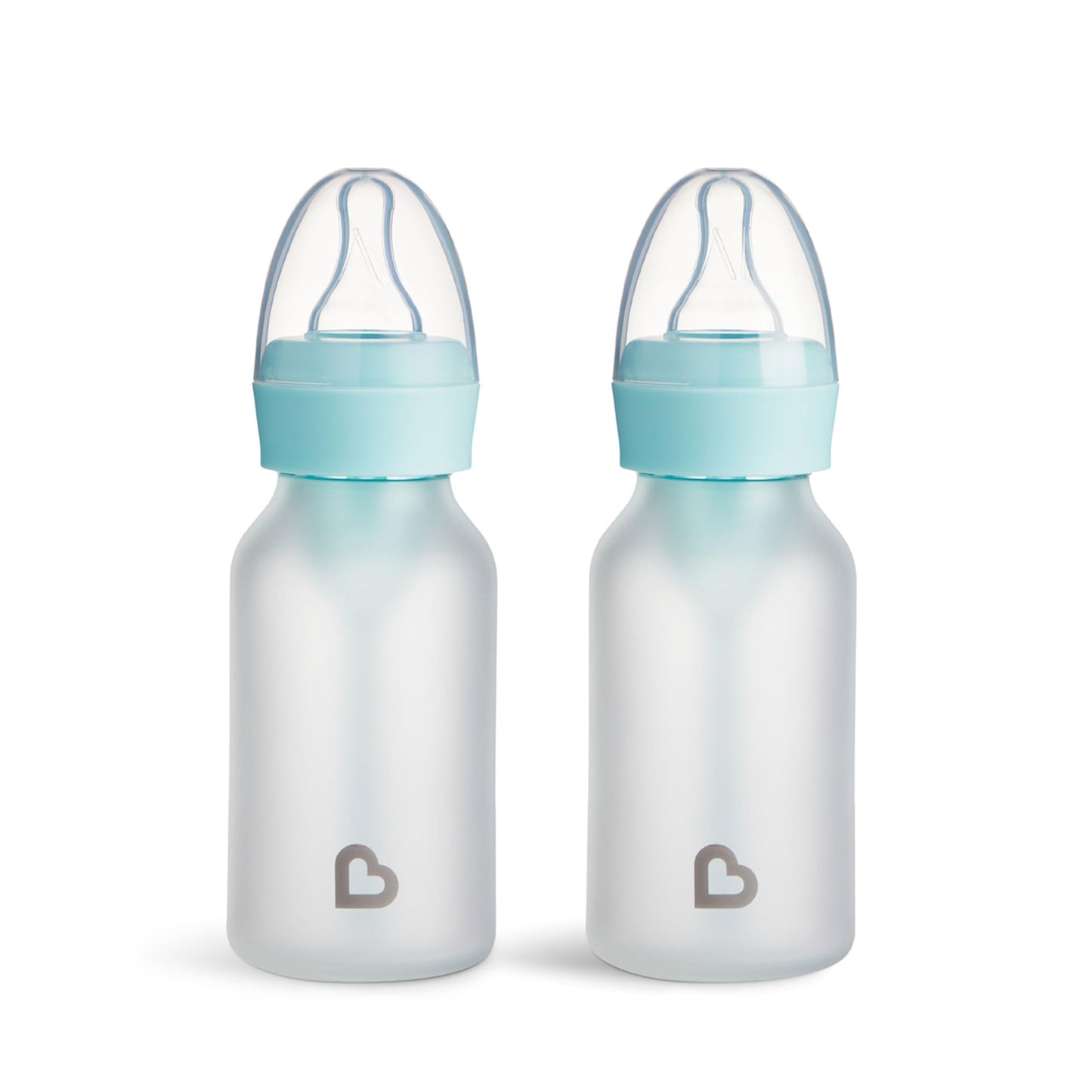 Munchkin Bond Silicone Coated Glass Baby Bottles - Anti-Colic Feeding System with Natural Feel Nipples, 4 Ounce, Blue, 1 Count (Pack of 24)