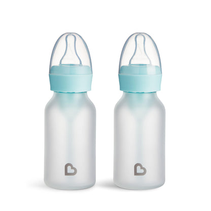 Munchkin Bond Silicone Coated Glass Baby Bottles - Anti-Colic Feeding System with Natural Feel Nipples, 4 Ounce, Blue, 1 Count (Pack of 24)