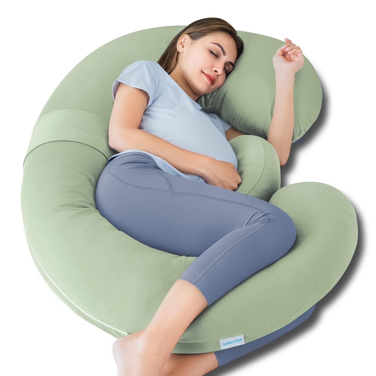 QUEEN ROSE E Shaped Pregnancy Pillows, Detachable Maternity Body Pillow for Sleeping
