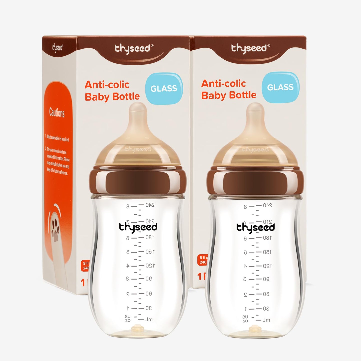 Thyseed Glass Natural Anti-Colic Baby Bottles with Nipple(0-1 Months),5oz,4pack