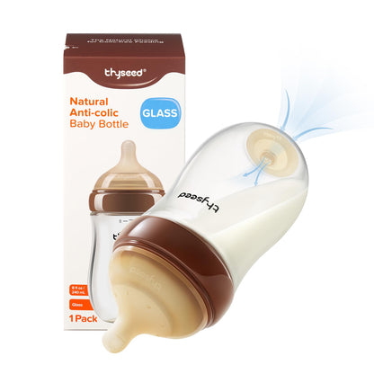 Thyseed Glass Natural Anti-Colic Baby Bottles with Nipple(0-1 Months),5oz,4pack