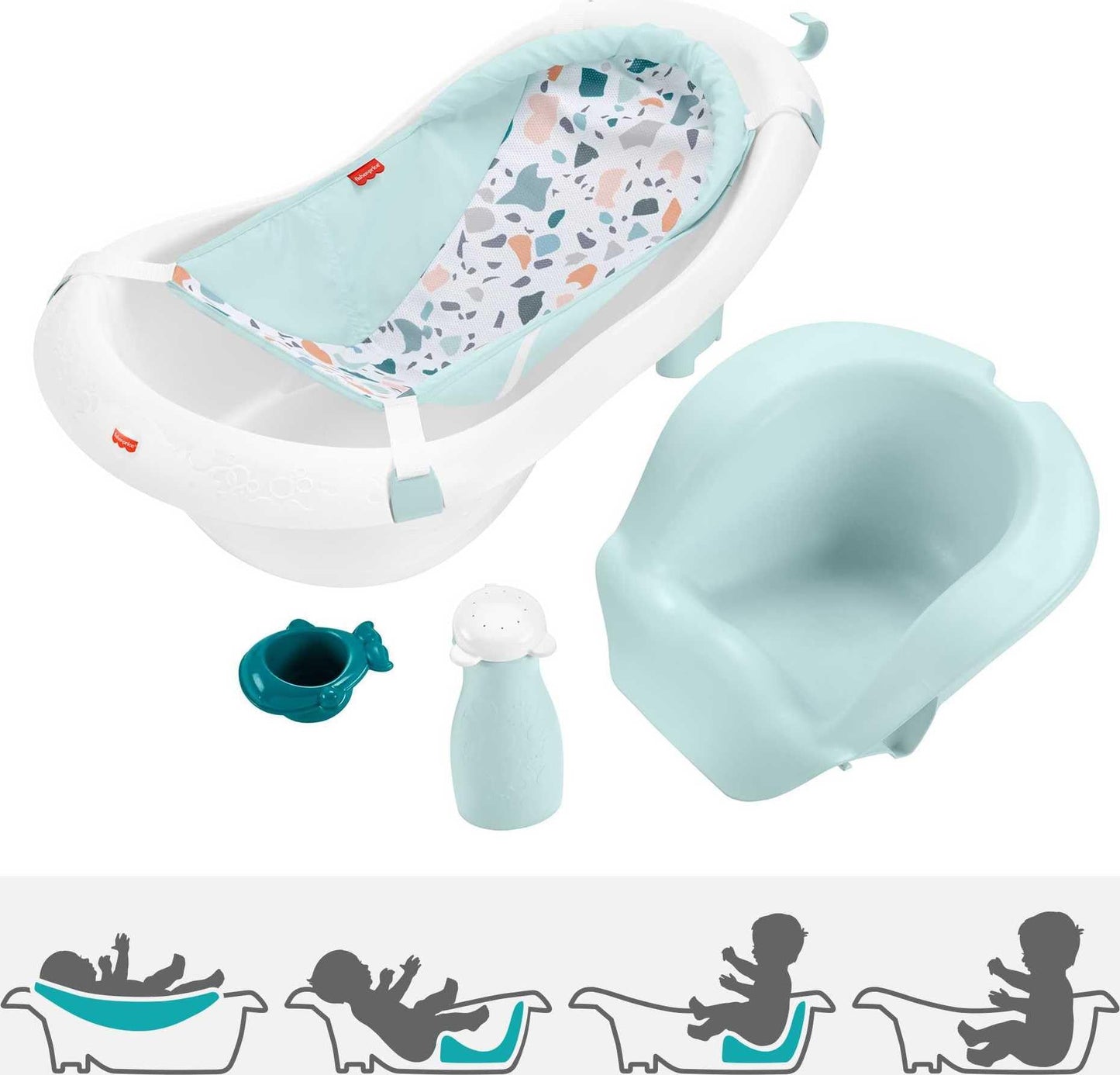 Fisher-Price™ Baby to Toddler Bath 4-in-1 Sling 'N Seat Tub with Removable Infant Support and 2 Toys