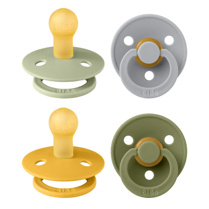 BIBS Pacifiers - Colour 4 Pack | Round Nipple Baby Pacifier | BPA Free Natural Rubber Latex Soother | Designed & Made in Denmark