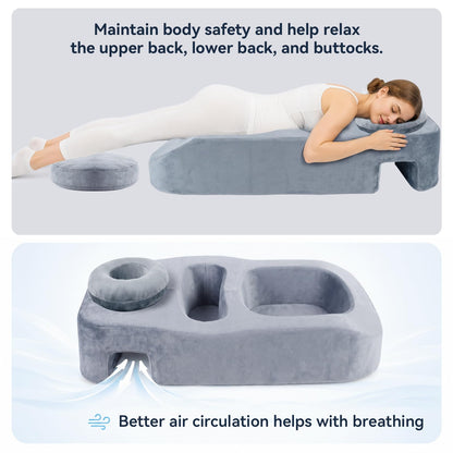 Pregnancy Massage Pillow with Headrest, Full Body Prenatal Support Cushion for Belly & Breast Comfort, Face Down Maternity Bolster for Back, Hip & Neck Relief, Washable Cover, Gray