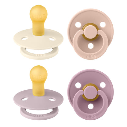 BIBS Pacifiers - Colour 4 Pack | Round Nipple Baby Pacifier | BPA Free Natural Rubber Latex Soother | Designed & Made in Denmark