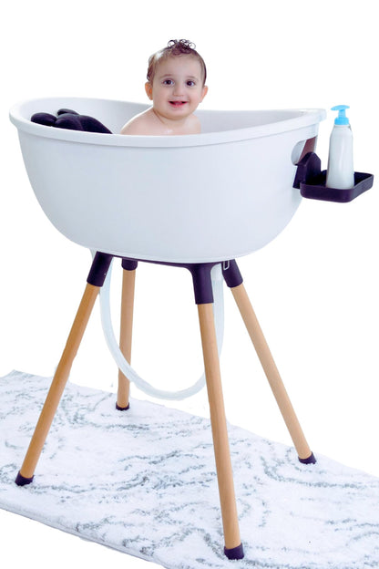Babu Bath Luxury Standing Baby Bathtub, 3-Stage Convertible with Wooden Stand, Ergonomic Design