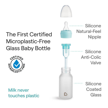 Munchkin Bond Silicone Coated Glass Baby Bottles - Anti-Colic Feeding System with Natural Feel Nipples, 4 Ounce, Blue, 1 Count (Pack of 24)