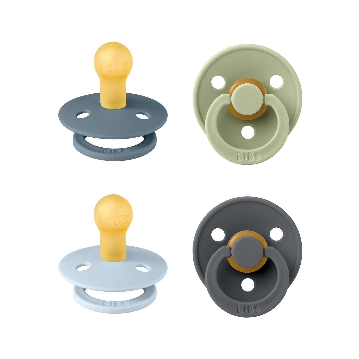 BIBS Pacifiers - Colour 4 Pack | Round Nipple Baby Pacifier | BPA Free Natural Rubber Latex Soother | Designed & Made in Denmark