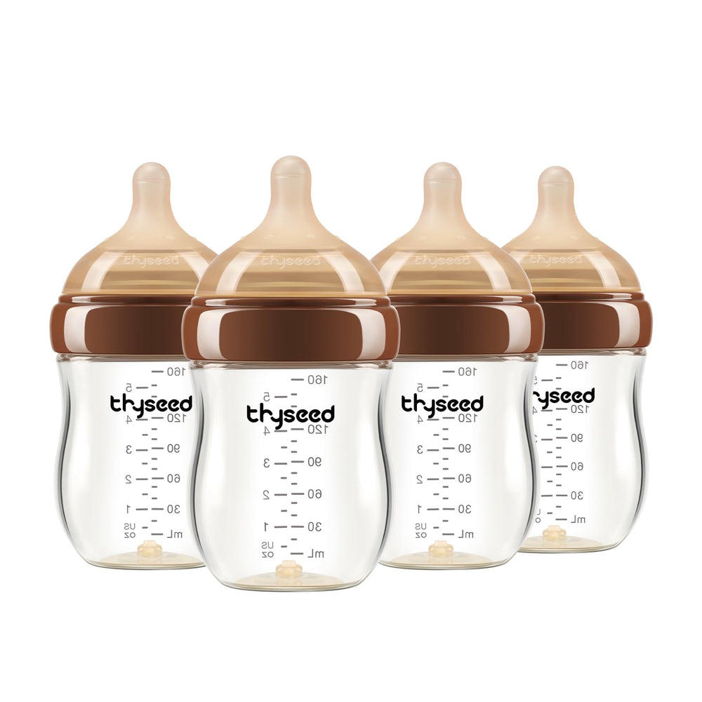 Thyseed Glass Natural Anti-Colic Baby Bottles | Newborn Breast Like Nursing Bottle for Breastfed Babies with Nipple