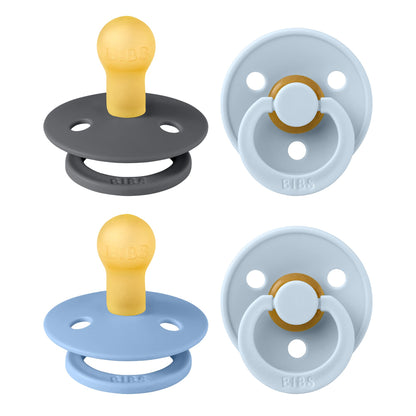 BIBS Pacifiers - Colour 4 Pack | Round Nipple Baby Pacifier | BPA Free Natural Rubber Latex Soother | Designed & Made in Denmark