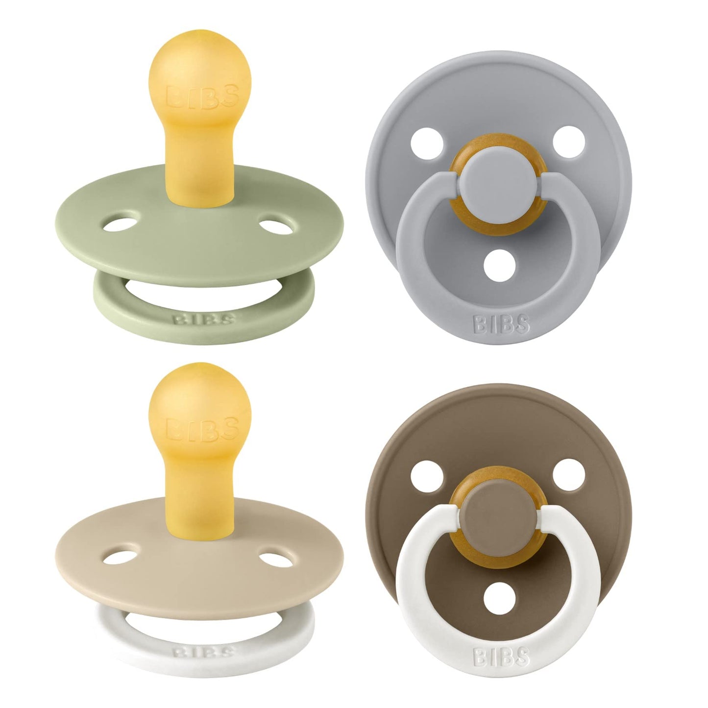 BIBS Pacifiers - Colour 4 Pack | Round Nipple Baby Pacifier | BPA Free Natural Rubber Latex Soother | Designed & Made in Denmark