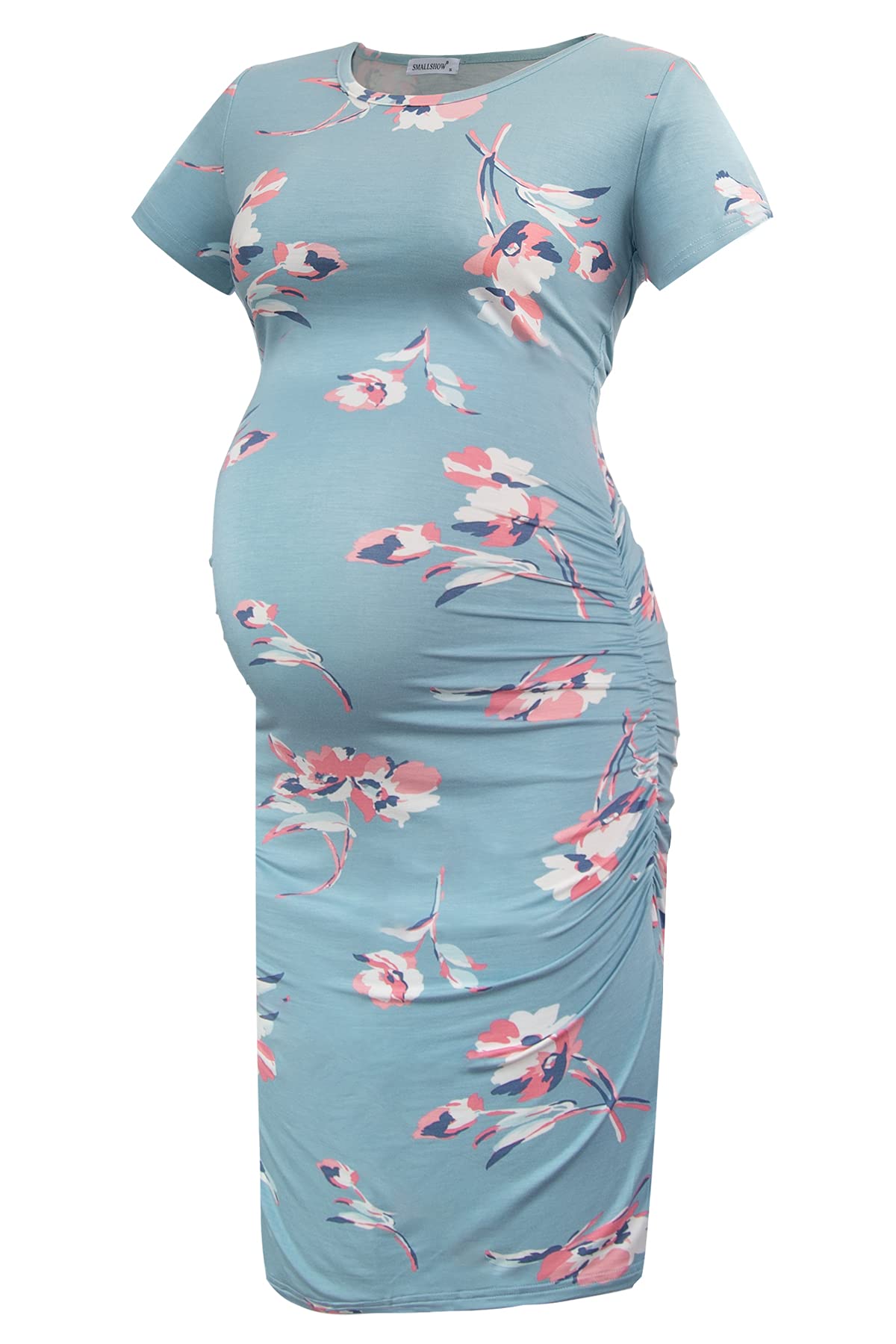 Smallshow Women's Short Sleeve Maternity Dress Ruched Pregnancy Clothes