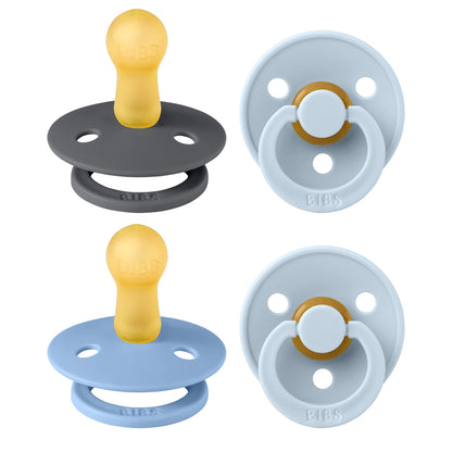 BIBS Pacifiers - Colour 4 Pack | Round Nipple Baby Pacifier | BPA Free Natural Rubber Latex Soother | Designed & Made in Denmark