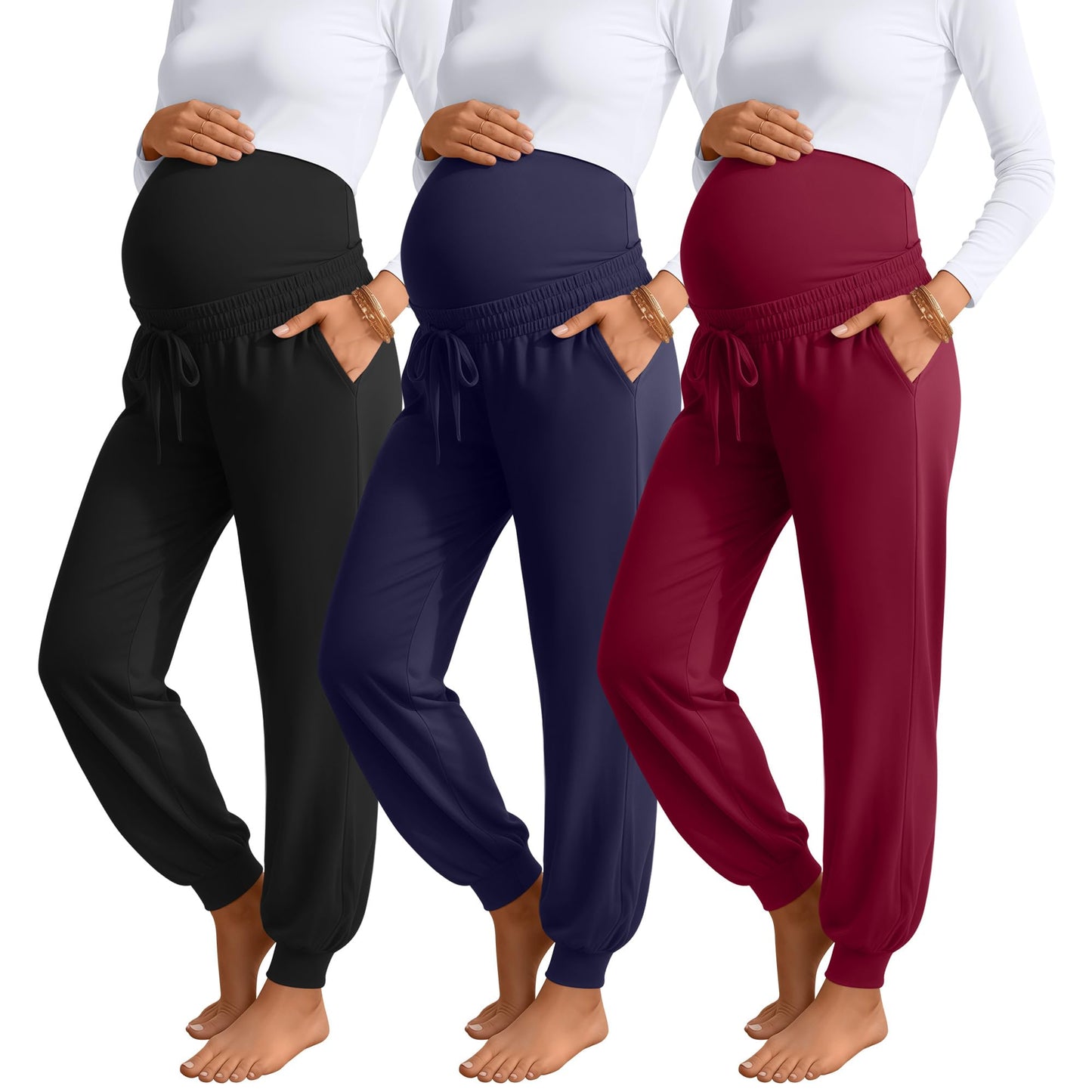 Sweetyweee 3 Pack Womens Maternity Pants Loose Pregnancy Joggers