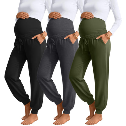 Sweetyweee 3 Pack Womens Maternity Pants Loose Pregnancy Joggers