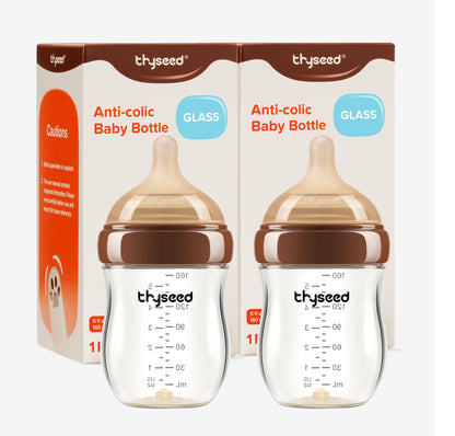 Thyseed Glass Natural Anti-Colic Baby Bottles with Nipple(0-1 Months),5oz,4pack