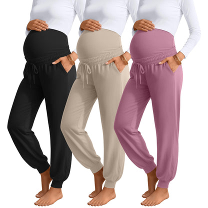 Sweetyweee 3 Pack Womens Maternity Pants Loose Pregnancy Joggers